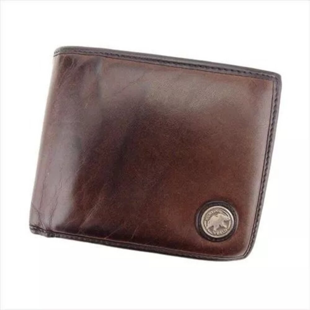 HUNTING WORLD Wallet Purse Brown Batu Cross Leather Woman Authentic Used